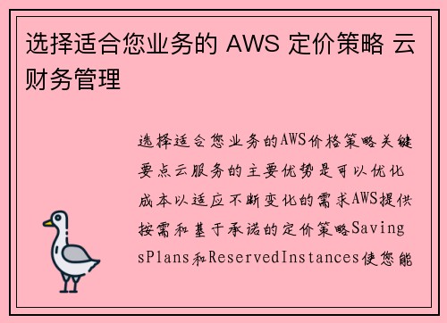 选择适合您业务的 AWS 定价策略 云财务管理